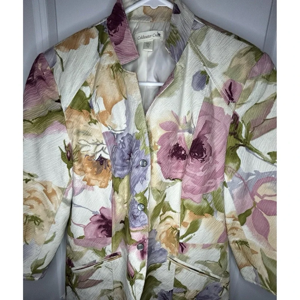 Vintage‎ 90's Coldwater Creek Floral AOP Pearl Snap Button Up Blazer Jacket